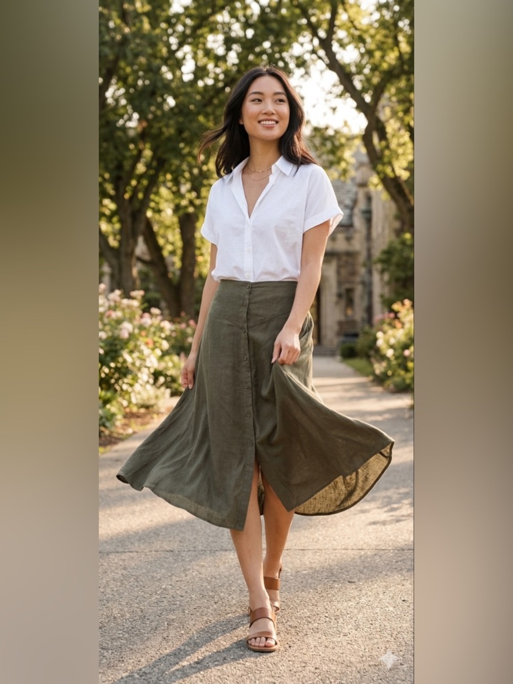 Tobi Women's olive green Button-Down Skirt